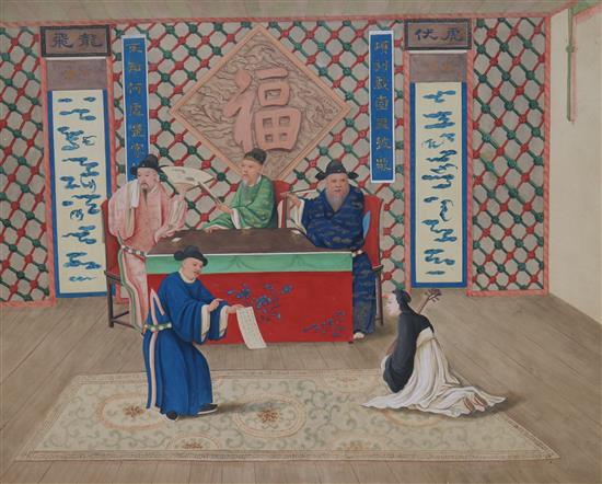 A Chinese watercolour on paper of a scene form a Chinese opera, 19th century, 41.5 x 52cm